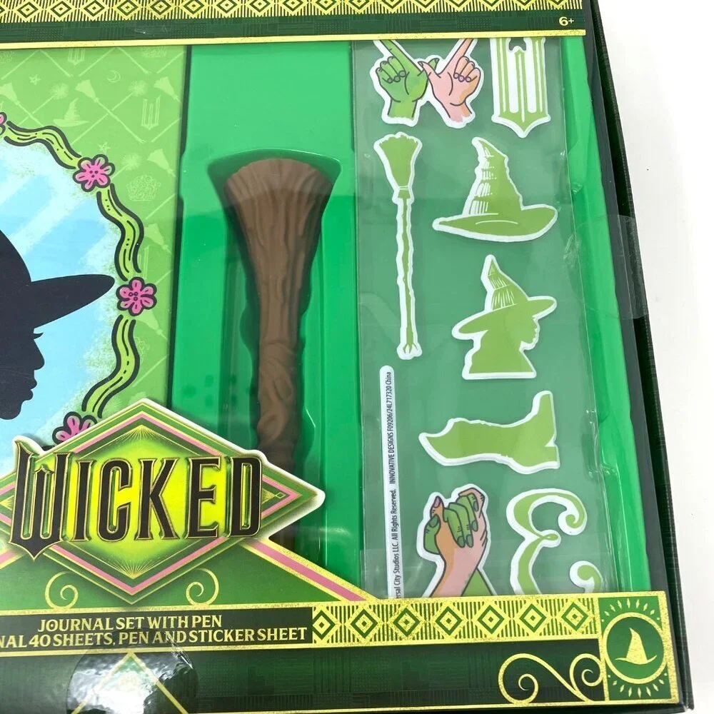 Wicked Elphaba Journal Set Broom Pen Puffy Stickers 40 Page Blank Book